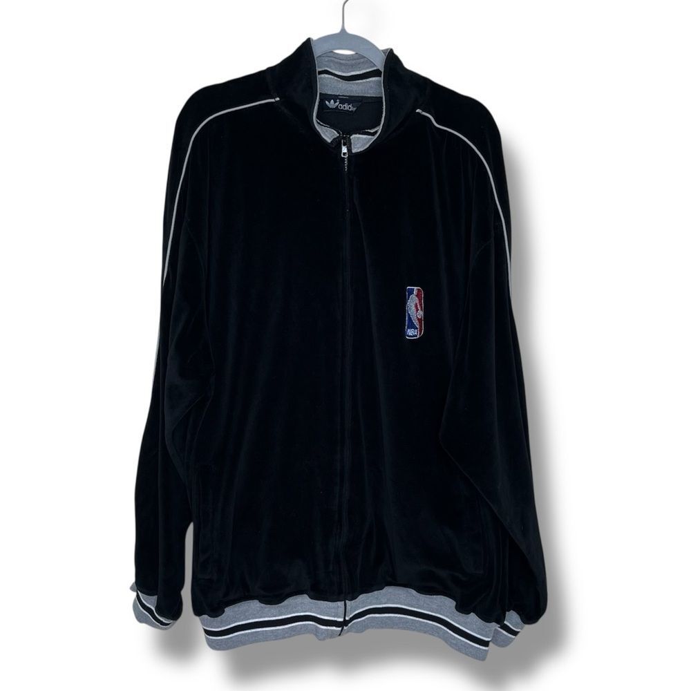 Vintage Adidas NBA Velour Black Track Jacket Full Zip Long Sleeve Men Size 2X